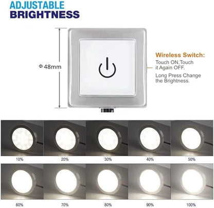 VST Under Cabinet Lighting Plug in with Wired Touch Dimmer Switch,Recessed or Surface Mount Design,Natural White 4000K 12V 2W(12W Total, 6 Pack White Puck Lights Fixtures
