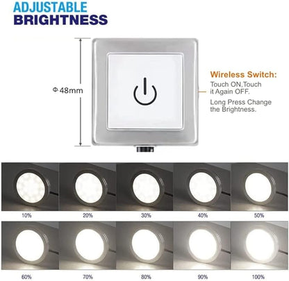 VST Under Cabinet Lights Plug in with Wired Touch Dimmer Switch,Recessed or Surface Mount,Natural White 3000K 12V 2W(12W Total, 60W Equivalent),6 Pack White Puck Lights Fixtures
