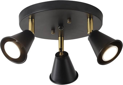 3-Light Industrial Directional Track Lighting, Adjustable Round Ceiling Spotlight, Morden Black Flush Mount Kitchen Light for Kitchen,Hallway,Dining Room,Porch,Office.Gu10 Bulbs Included