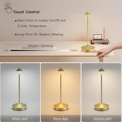 2 Pack Aluminum Cordless Table Lamp, 6000mAh Rechargeable Table Lamps, Portable Touch LED Lamp, Outdoor Waterproof Dimmable Cordless Rechargeable Table Lamps for Restaurant/Patio- Black (Jinse)