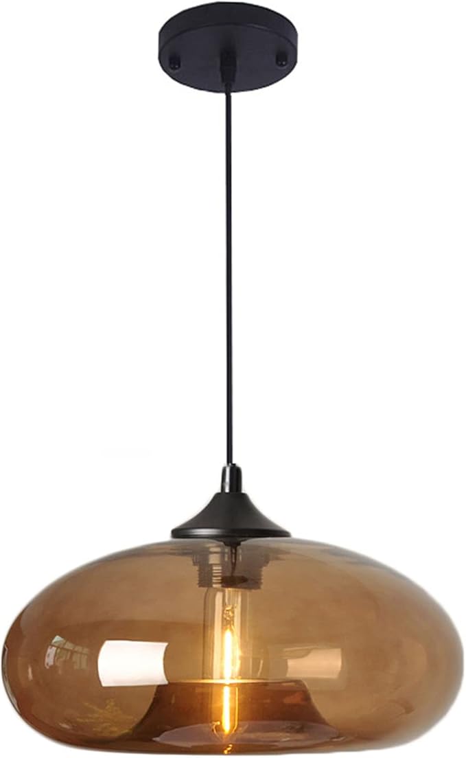 11" Industrial Vintage Colorful Glass Pendant Lighting 1-Light Farmhouse Loft Bar Ceiling Hanging Lamp Kitchen Island Dining Room Bedroom Chandelier (Brown)