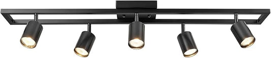Globe Electric 5-Light Track Lighting, Adjustable Heads, Matte Black 36-Inch Dimmable Track Bar for Modern Kitchen, Living Room & Ceiling Lighting