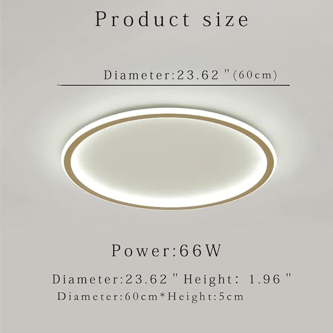 Dimmable LED Ceiling Light Fixture Flush Mount,24" Modern Round Recessed Ceiling Lamp with APP Adjustment,Gold 66W Close to The Ceiling Lighting Living Room Bedroom,3000K-6000K