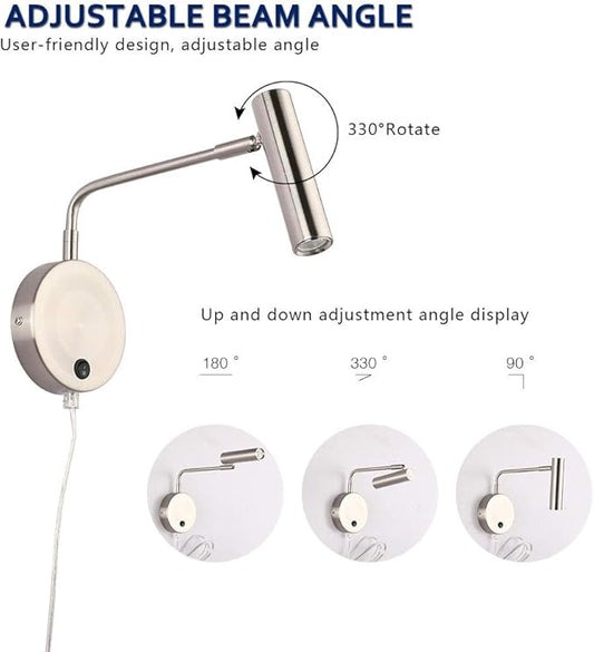 Joossnwell Wall Mounted Lamp, Sconce Light with Plug in Cords Wall Reading Light with Switch for Living Room Bedroom Warm White 3000K