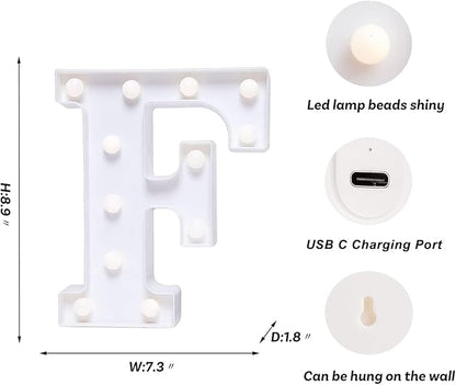 Foaky Rechargeable LED Letter Lights Sign Marquee Light Up Letters Sign for Night Light Wedding/Birthday Party Christmas Lamp Home Bar Decoration (F)