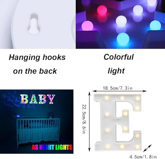 LED Marquee Letter Lights, 18 Colors Changing Light Up Letters with Remote, RGB Alphabet Letters Sign for Girls Boys Gift Birthday Party Night Light Bedroom Wedding Christmas Decor-Colorful E