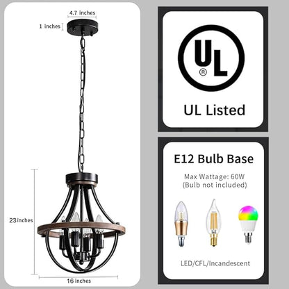 Farmhouse Modern Chandelier,16inch Rustic Vintage Ceiling Hanging Light Fixture, 5-Light Chandeliers for Living Room Entry Dining Room Hallway Foyer Entryway Kitchen Island Bedroom