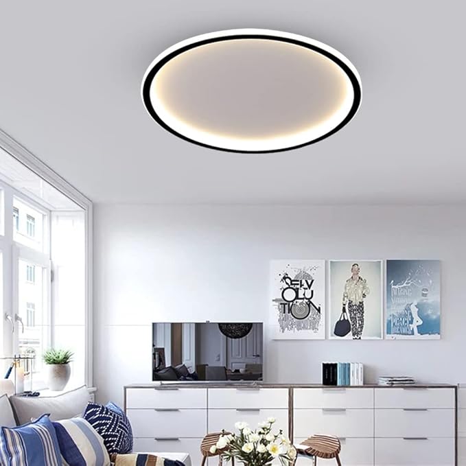 Dimmable LED Ceiling Light Fixture Flush Mount,20 inch Modern Round Recessed Ceiling Lamp with APP Adjustment,Black 55W Close to Ceiling Lighting Living Room Bedroom,3000K-6000K
