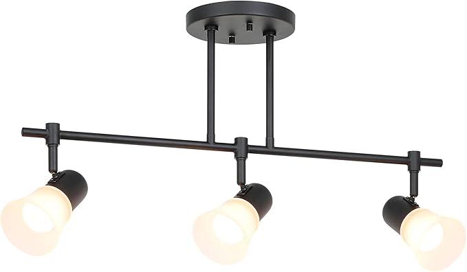 XiNBEi Lighting Tracking Lighting, 3 Light Black Kitchen Track Light Modern Hanging Kitchen Island Ceiling Light with Glass XB-TR1235-3-MB