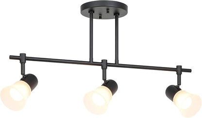XiNBEi Lighting Tracking Lighting, 3 Light Black Kitchen Track Light Modern Hanging Kitchen Island Ceiling Light with Glass XB-TR1235-3-MB