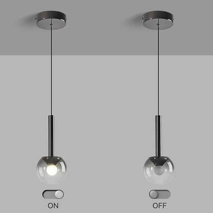 Globe Pendant Lighs for Kitchen Island,Modern LED Black Hanging Light Fixture with Gradient Gray Globe Glass Adjustable Ceiling Lights for Restaurant bar Sink Bathroom Entryway (2-Pack)