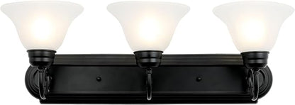 Design House 589796 Millbridge Vanity Light Dimmable with Frosted Glass for Above Bathroom Mirror, Matte Black, 3-Light