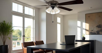 Aspen Creative 22012-3, Three-Light Ceiling Fan Light Kit with Pull Chain, Matte Black Finish with Frosted and Clear Glass Shades, 14" Diameter x 7-3/8" Height