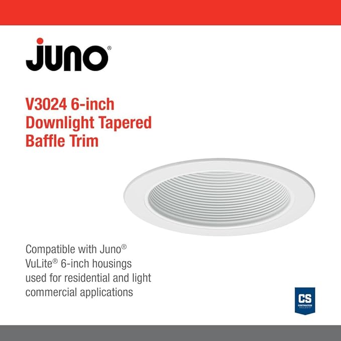 Juno VuLite 6 Inch Recessed Light Trim, Air-Loc and Wet Rated Recessed Lighting Trim for New Construction and Remodel, Conical Downlight Baffle Trim, Fits IC23, IC22, IC22R Can Light Housings