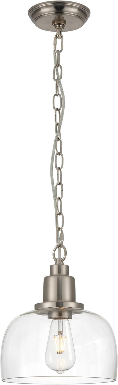 EAPUDUN Modern Farmhouse Pendant Light, 1-Light Industrial Hanging Light Fixture 9.3-inch, Brushed Nickel Finish with Clear Glass Shade, PDA1127-BNK