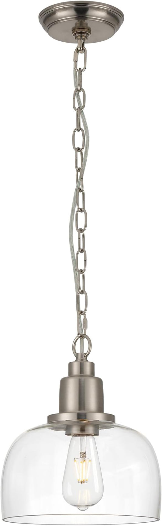 EAPUDUN Modern Farmhouse Pendant Light, 1-Light Industrial Hanging Light Fixture 9.3-inch, Brushed Nickel Finish with Clear Glass Shade, PDA1127-BNK