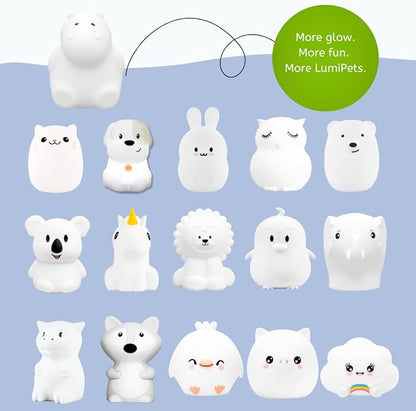 LumiPets Honey the Hippo Silicone Night Light for Kids | Squishy Lamp with Tap & Remote Control | Rechargeable, 9 Color Changing Animal Night Light for Boys & Girls | Portable Nightlight With USB Cord