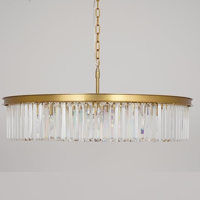 Brushed Copper Crystal Chandeliers Modern Contemporary Ceiling Lights Fixtures Pendant Lighting for Dining Room Living Room Chandelier D33.5 8 Lights