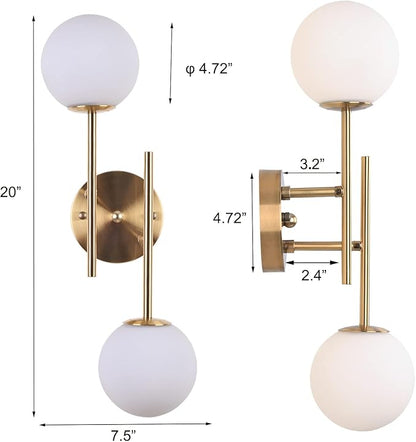 BYOLIIMA Gold Globe Wall Sconce, 7.5" W x 20" H, G9 Base, Compatible with LED or Halogen Bulbs, Perfect for Bathroom, Kitchen, Living Room, Home Office, Lobby, Bedroom