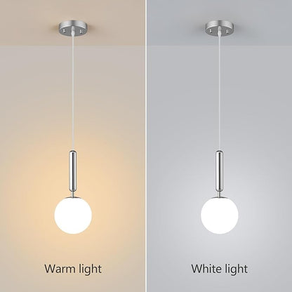 Modern Hanging Light Fixture Pendant Lighting for Kitchen Island Mid Century Chrome Pendant Lights with Globe Milky White Glass Pendant Light for Bedroom Bathroom Entryway (1 Pack)