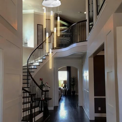 Luxury 6-Light Silver Bubble Crystal Column Chandelier, Dimmable LED Adjustable Height Pendant Light for Kitchen Island, Living Room, Foyer, Staircase