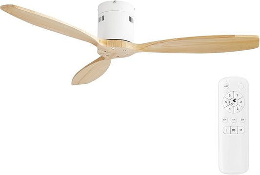 Sofucor 52'' Low Profile Ceiling Fan Remote Control without Lights,Wood Flush Mount White Ceiling Fans no light, Modern Ceiling Fan Reversible DC for Bedroom,Farmhouse,Living Dining Room,Kitchen