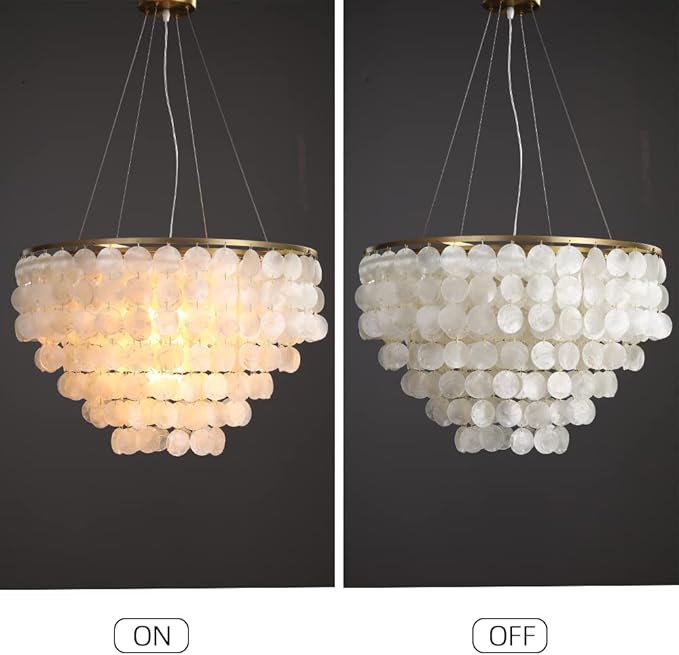 5 Tier Shell Capiz Chandelier, H16'' x D24'' Natural Shell Hanging Ceiling Light Fixtures Seashell Coastal Chandeliers for Living Room(More Additional Shell Parts Included) Gold