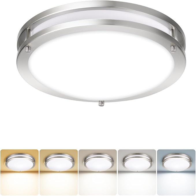 18IN Double Ring LED Flush Mount Ceiling Light Fixture, 28W, 2200LM, with 5CCT 2700K-5000K Adjustable, Dimmable Modern Ceiling Light for Bedroom, Kitchen, ETL Listed - 1PK