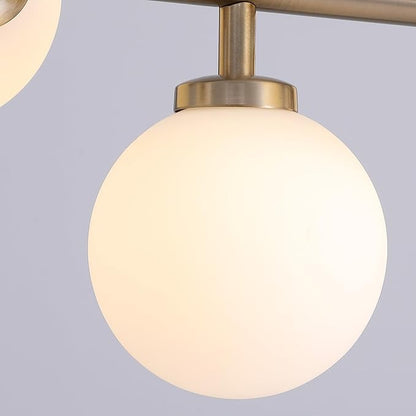 Modern Linear Chandelier, Mid Century Gold Sputnik Pendant Light with White Glass Lampshade,8 Lights Globe Rectangle Chandelier,for Dining Room Kitchen L31.4 in x W10.6 in