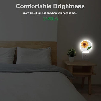 EKOBLA Sunflower Plug-in Night Light, Happy Spring Floral LED Nightlight with Sensor for Kids & Grandparents