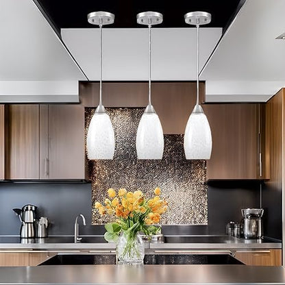 Viinew Mini Glass Pendant Light 4.72" with Handblown Milk White Marble Art Glass Hanging Light 1-Pack Oval Ceiling Hanging Light Fixture for Dining Room Kitchen Island Cafe Foyer Hallway