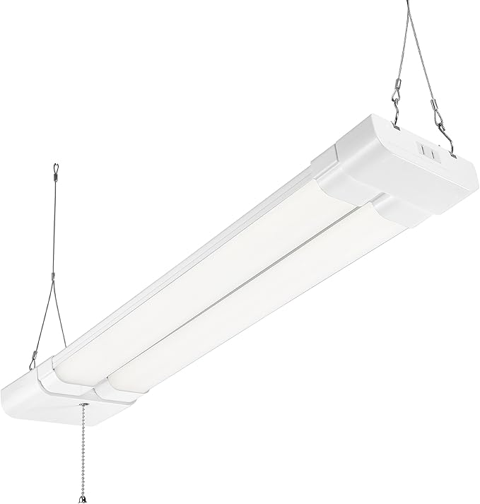 Maxxima 2 ft. Utility LED Adjustable Shop Light Fixture - 5000 Lumens, 50 Watt, Linkable, Frosted Lens 5000K Daylight, Plug in, Pull Chain, Ideal for Garage and Workshop Lighting, Hardware Included