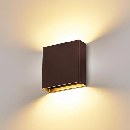 Indoor Outdoor Brown Up and Down Wall Sconce, 5%-100% Dimmable 18W, 5 Color Temperature Selectable (2700K-5000K), Modern Lighting for Living Room/Porch, CRI90+, 120V-277V, ETL FCC Certified