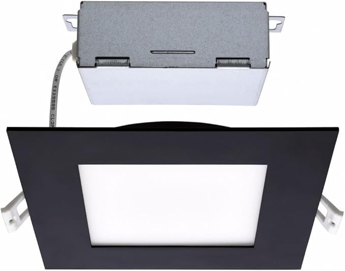 Satco CCT Selectable LED Slim-Fit Flat Lens Downlight with Remote Driver, 6 Inch Square, Black