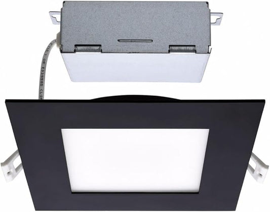 Satco CCT Selectable LED Slim-Fit Flat Lens Downlight with Remote Driver, 6 Inch Square, Black