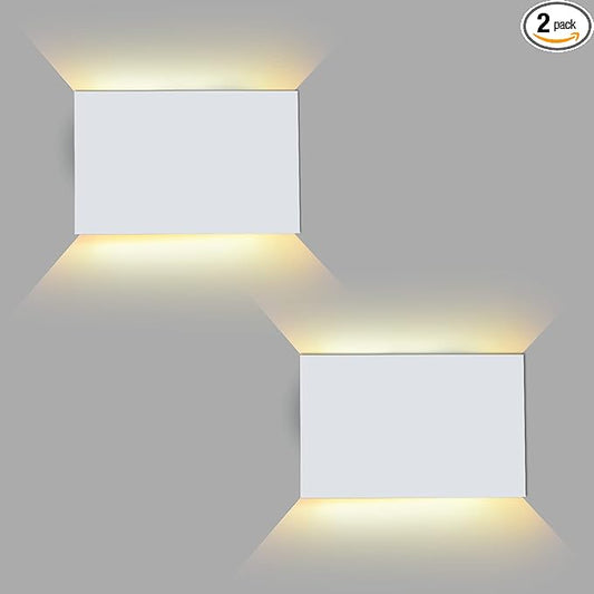 FUDESY LED Wall Sconce, White Plastic Modern Wall Lighting Fixtures, Indoor Outdoor Up and Down Wall Lamp for Living Room Bedroom Hallway Corridors, 3000K, Warm White, 2-Pack
