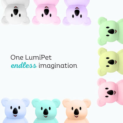LumiPets Keith the Koala Squishy Night Light for Kids | Silicone Lamp with Tap & Remote Control | Rechargeable, 9 Color Changing Animal Night Light for Boys & Girls | Portable Nightlight With USB Cord