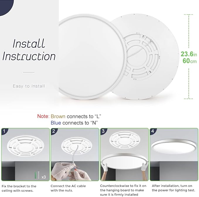 LightingWill 24 Inch LED Flush Mount Ceiling Light Fixture, 6000K Cool White, 5600LM, 45W, Flat Modern Round Lighting Fixture, 400W Equivalent White Ceiling Lamp for Kitchens, Bedrooms.etc.