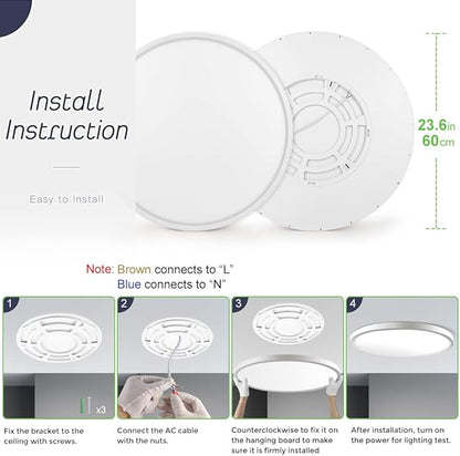 LightingWill 24 Inch LED Flush Mount Ceiling Light Fixture, 2800K Warm White, 5600LM, 45W, Flat Modern Round Lighting Fixture, 400W Equivalent White Ceiling Lamp for Kitchens, Bedrooms.etc.