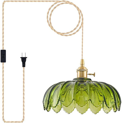 Plug in Pendant Light Fixtures, Hanging Light Fixture Glass Pendant Light, Vintage Green Hanging Lamp, Pendant Lighting for Kitchen Island, Bedroom, Dining Room, Living Room