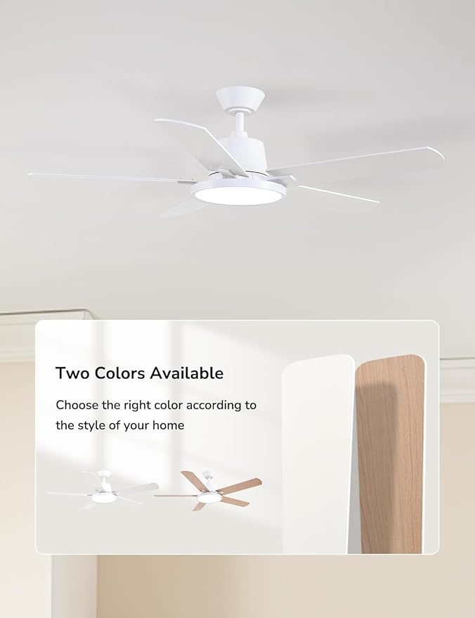 Orison Ceiling Fans with Lights, 52 inch Low Profile Ceiling Fan with RGB Backlight, Flush Mount Ceiling Fan with Remote and App Control,White Bedroom Fan, 6 Speeds, 3 Reversible Blades (White RGB)