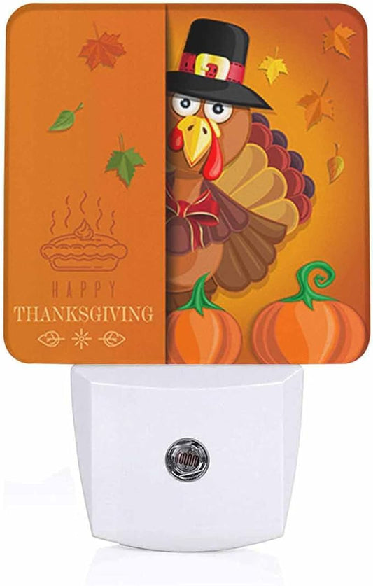 LED Night Light Plug into Wall with Dusk to Dawn Light Sensor White Energy Efficient Thanksgiving Cartoon Turkey Nightlight for Bedroom Bathroom Hallway Living Room Kitchen