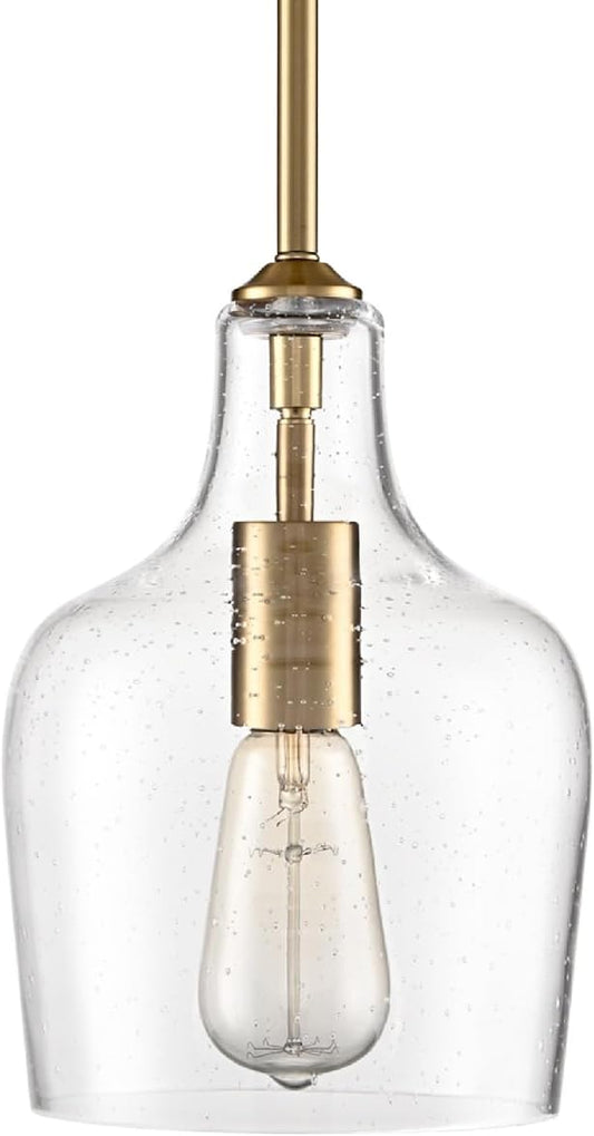 Modern Seeded Glass Kitchen Pendant Lighting Rod-Hung Brass Glod Pendant Lighting for Kitchen Island with Teardrop Shape Hand-Blown Glass