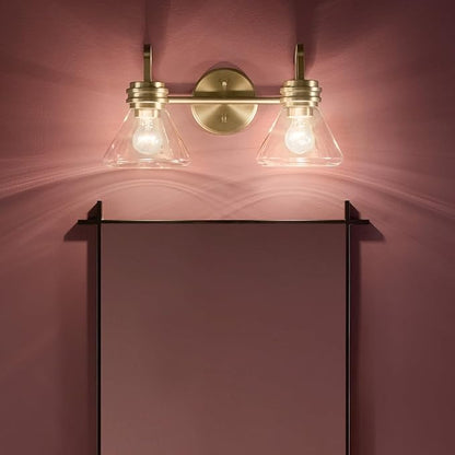 Kichler Farum 19.25" 2-Light Bathroom Vanity Light Fixture with Clear Glass in Champagne Bronze for Vanity Mirror, Jack & Jill Layout, Over Mirror (19.25" W x 9.5" H), 55154CPZCLR