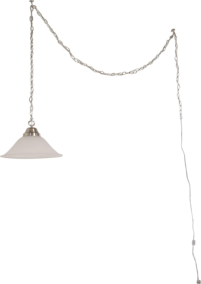 Design House Millbridge 1-Light Pendant Light, Satin Nickel Finish, Alabaster Glass Shade, Dimmable, Hardwired or Plug-in, for Kitchen, Dining Room, Entryway – Design House, 517565