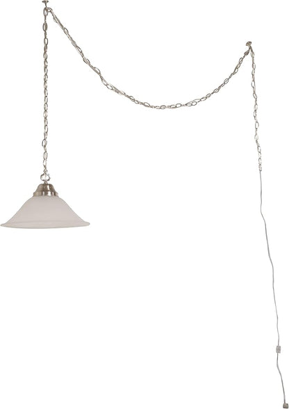 Design House Millbridge 1-Light Pendant Light, Satin Nickel Finish, Alabaster Glass Shade, Dimmable, Hardwired or Plug-in, for Kitchen, Dining Room, Entryway – Design House, 517565