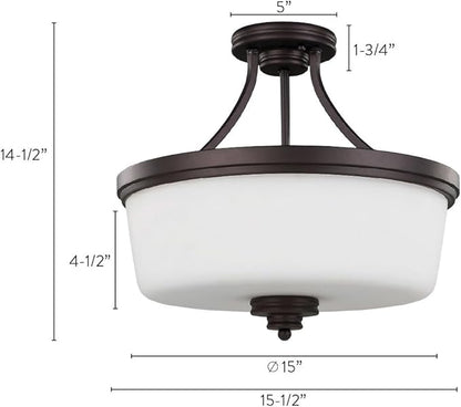 Canarm Jackson 3-Light Semi-Flush Mount, Oil Rubbed Bronze Ceiling Light with Opal Glass Shade, Transitional Lighting for Bedroom or Hallway