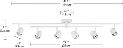 Globe Electric 6-Light Track Lighting, Center-Swivel Track Bar with Adjustable Heads, Matte White 45-Inch Dimmable Fixture for Modern Kitchen & Ceiling Lighting