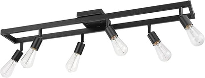 Globe Electric 59811 6-Light Adjustable Track Lighting, Matte Black Industrial Farmhouse Rectangular Frame, Pivoting Heads, E26 Base, Dimmable Ceiling Track Fixture