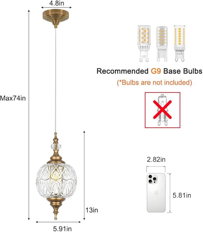 Vintage Pendant Lights Kitchen Island Set of 2, Brass Bathroom Pendant Light with Small Detachable Glass, Modern Classic Adjustable Hanging Light for Kitchen, Hallway, Table, G9 Base, Brown Bronze